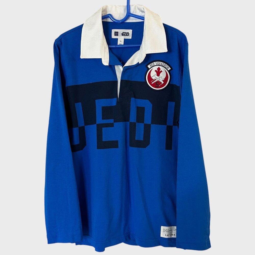 GAP X Star Wars Jedi Rugby Polo Shirt Blue Boy's Medium 8-9 Cotton Long-Sleeve